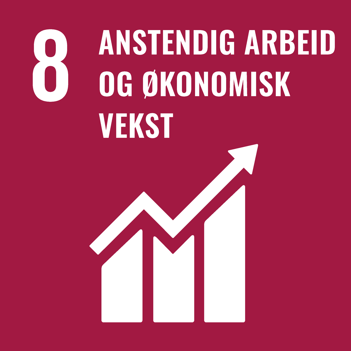 Illustrasjonen viser FNs bærekraftsmål nummer 8 - Anstendig arbeid og økonomisk vekst Illustrasjonen viser FNs bærekraftsmål nummer 8 - Anstendig arbeid og økonomisk vekst